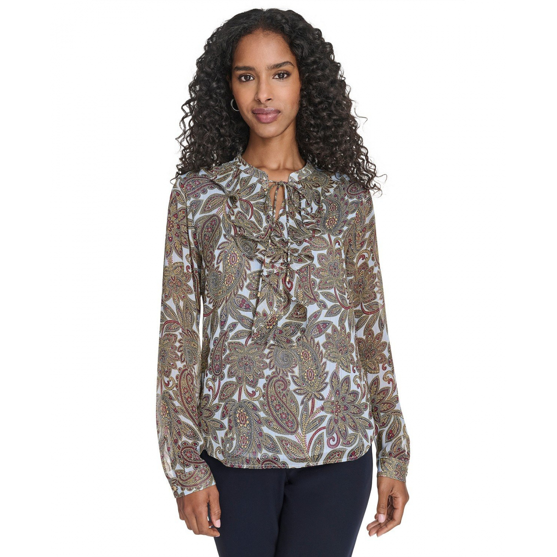 'Paisley Ruffle Long Sleeve Blouse' pour Femmes