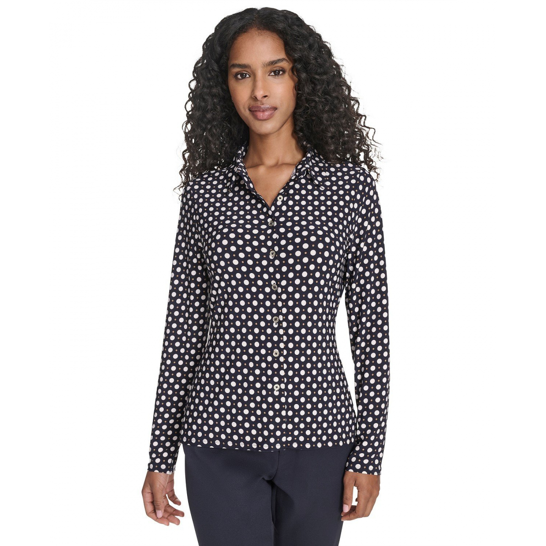 'Double Dot Knit Button-Up Top' pour Femmes