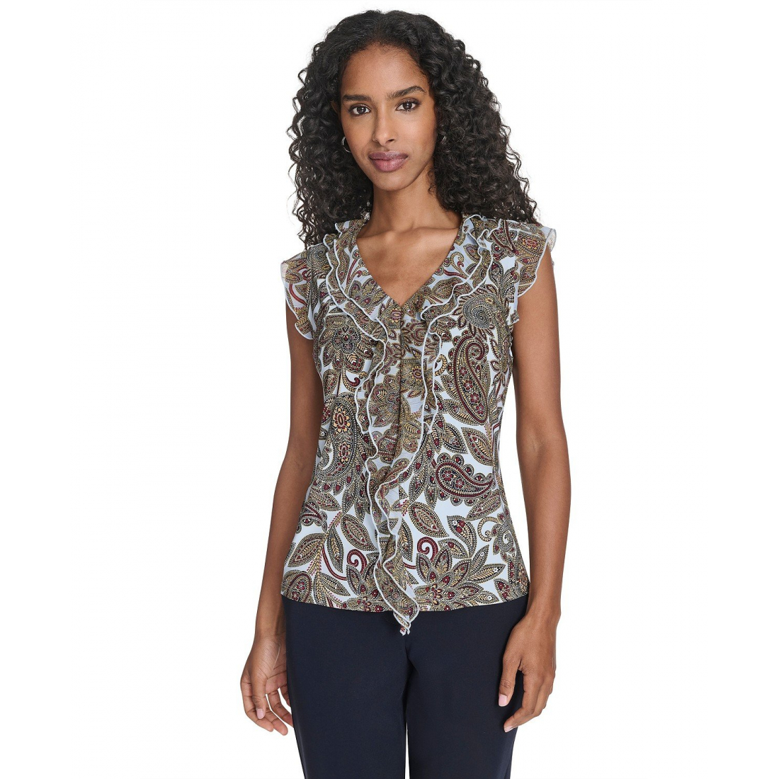 'Paisley Ruffle Front Top' pour Femmes