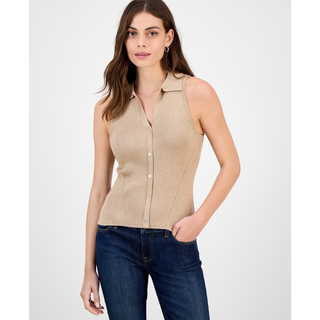 'Shine Sleeveless Halter Polo Sweater' pour Femmes