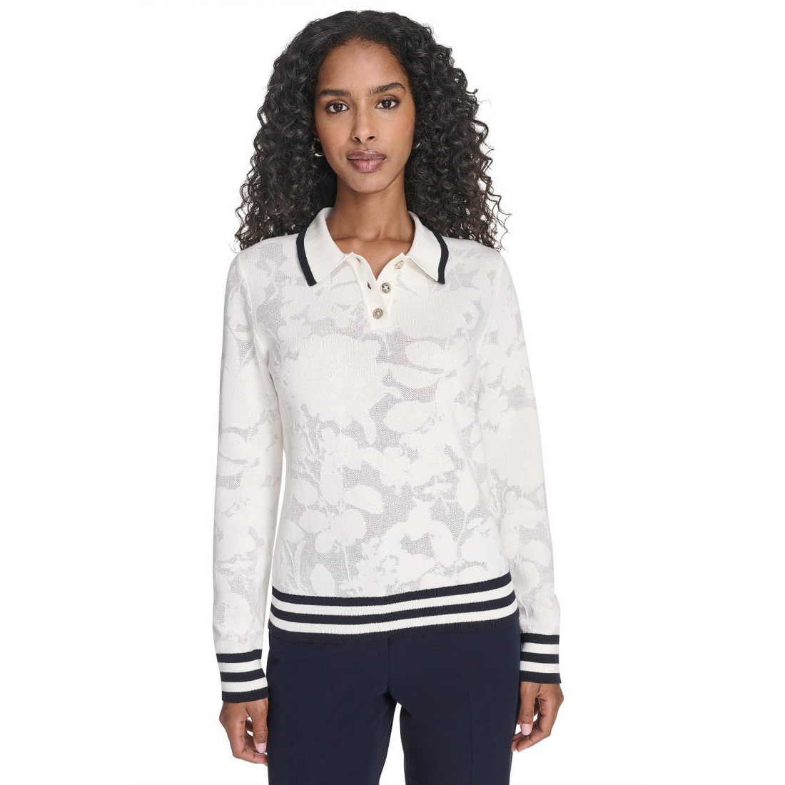 'Jacquard Long Sleeve Floral Sweater' pour Femmes