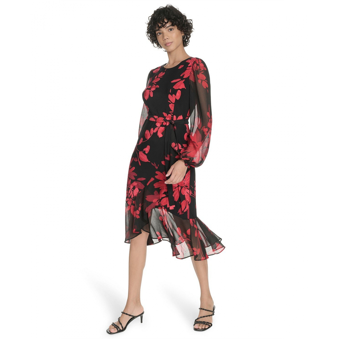 'Sheer Balloon Sleeve Dress' pour Femmes