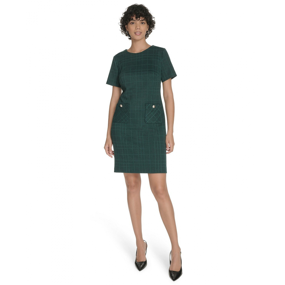 'Short Sleeve Knit Shift Dress' pour Femmes