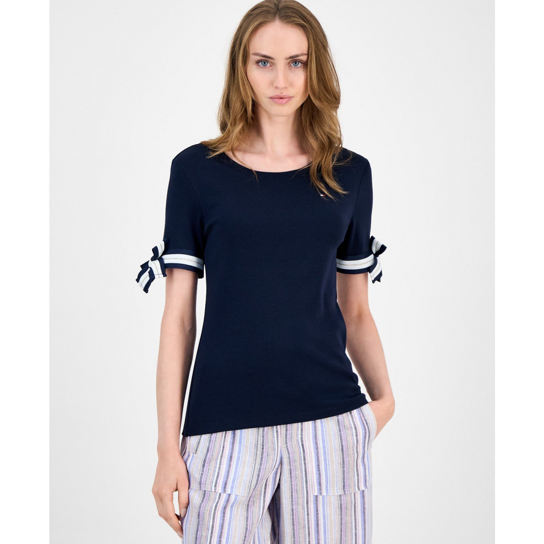 'Cotton Tie-Sleeve T-Shirt' pour Femmes