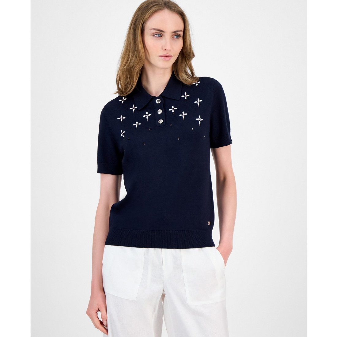 'Embellished Polo Sweater' pour Femmes