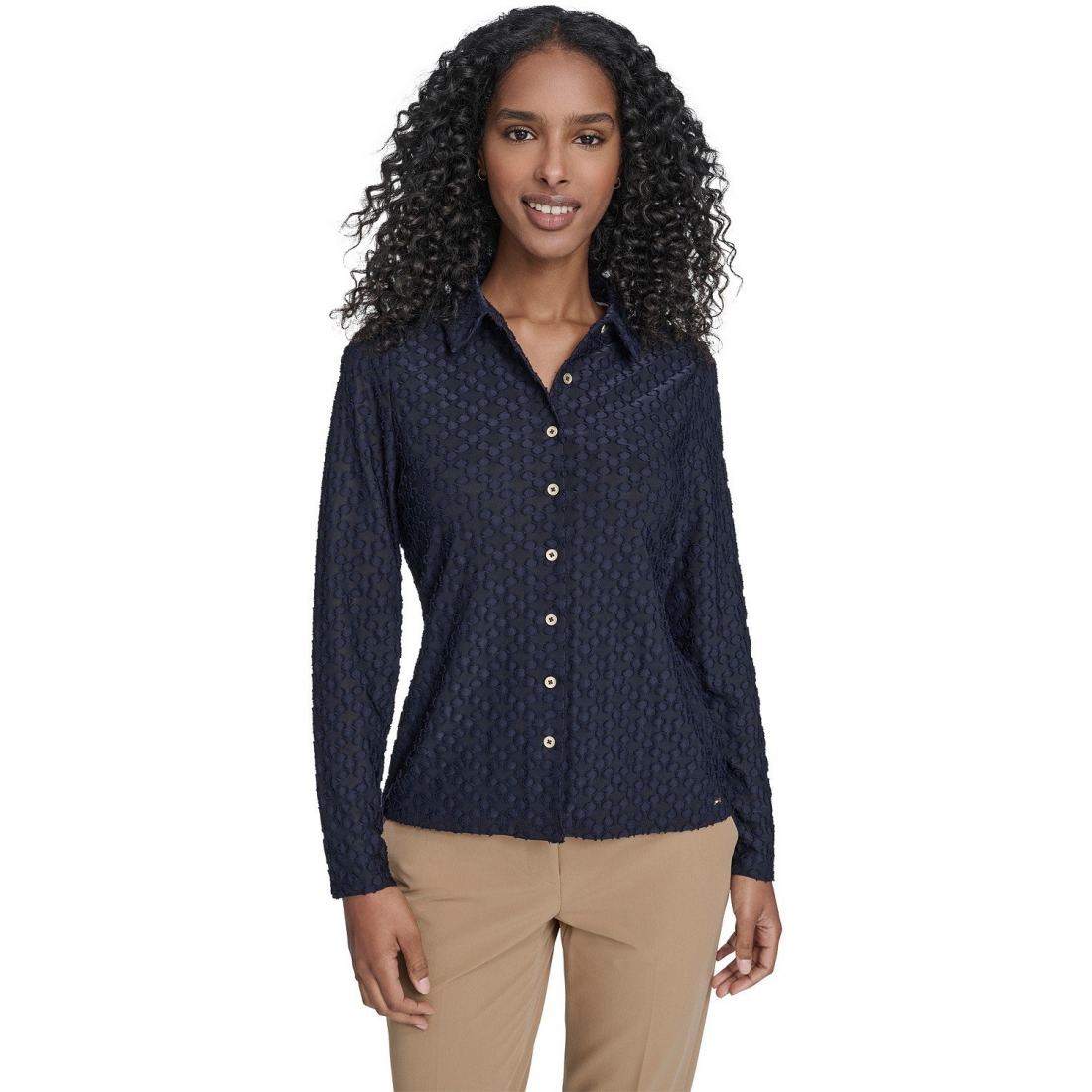 'Floral Clip Button-Up Top' pour Femmes