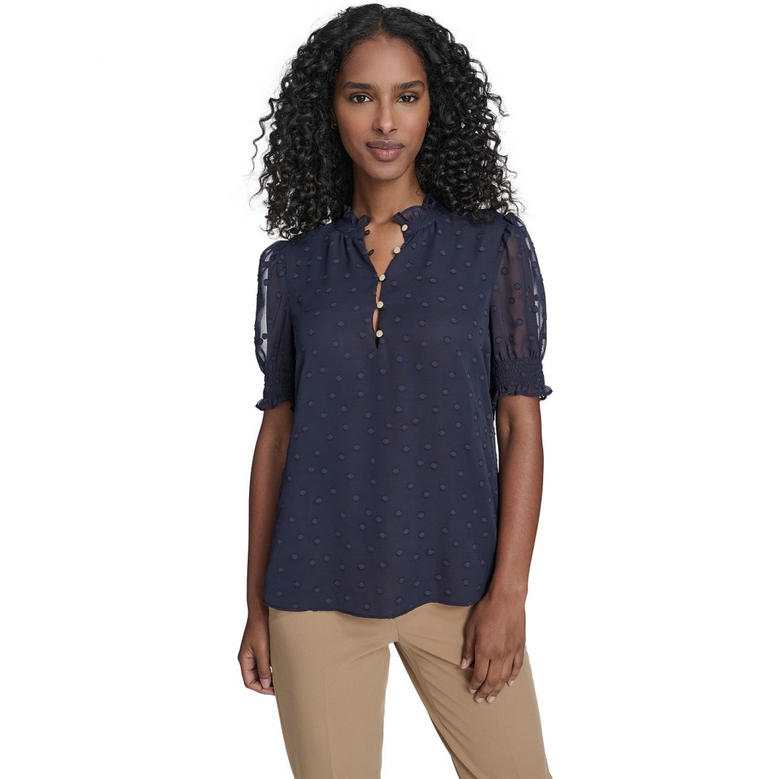 'Floral Clip Mock Neck Short Sleeve Blouse' pour Femmes