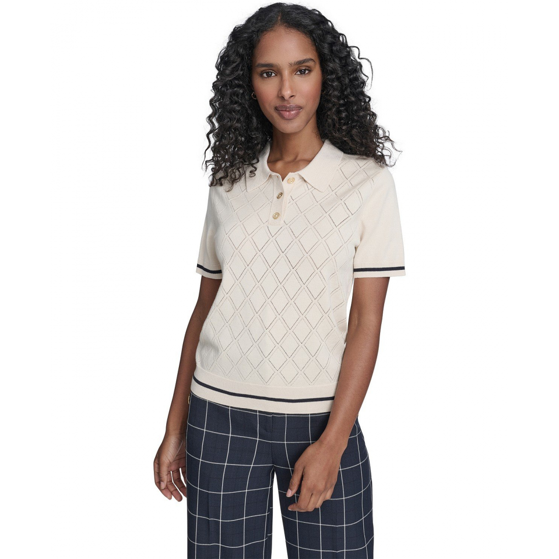 'Short Sleeve Pointelle Polo Sweater' für Damen