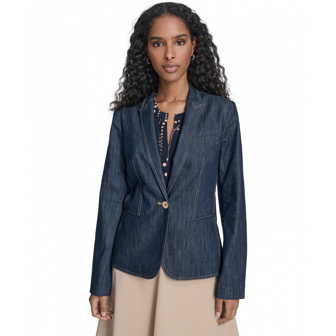 'One Button Denim Blazer' pour Femmes
