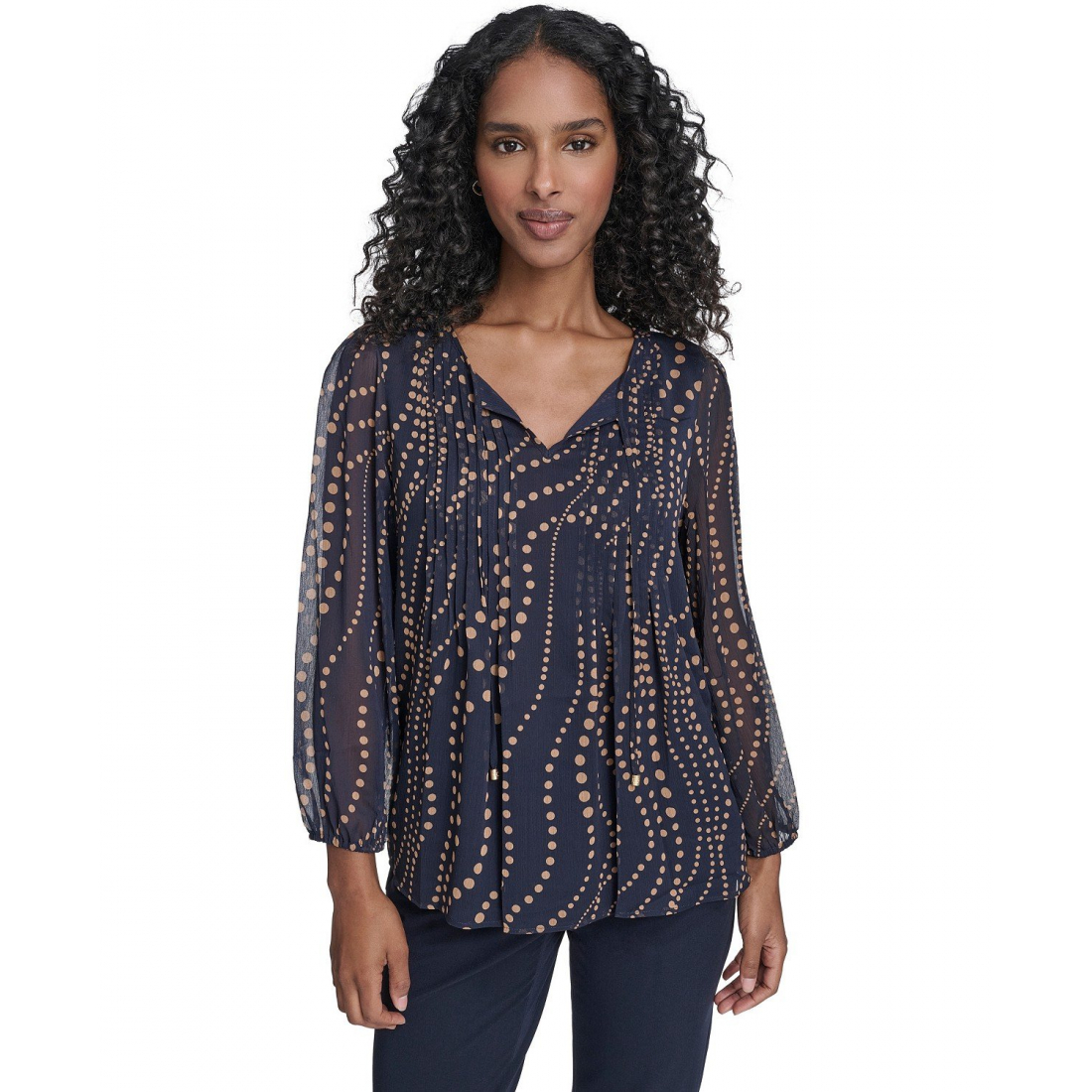 'Cascade Dot Pintuck Long Sleeve Blouse' pour Femmes