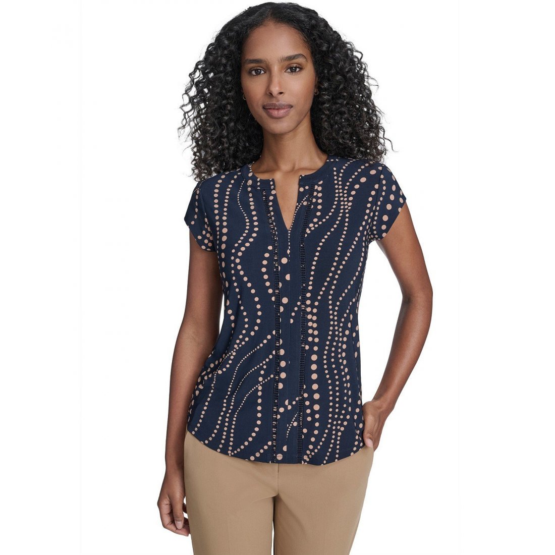'Cascade Dot Cap Sleeve V-Neck Top' pour Femmes