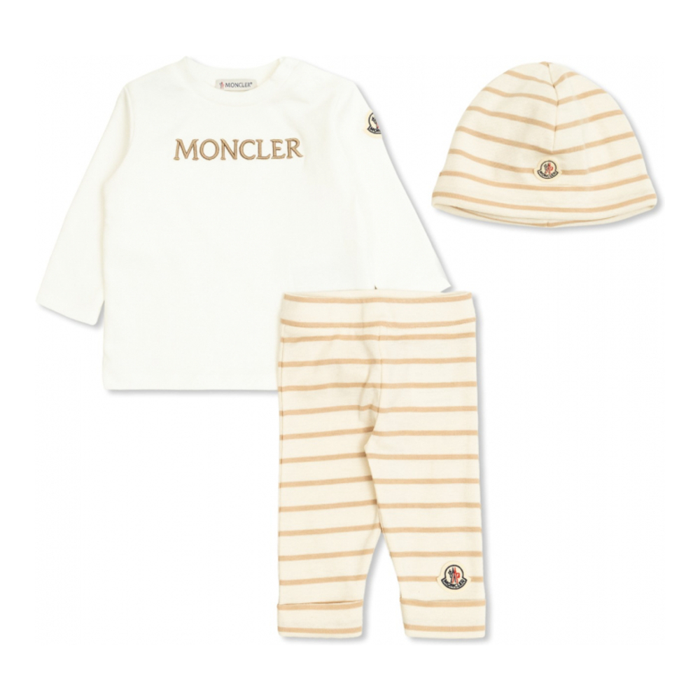 Baby's 'Striped' Beanie, T-shirt & Pants Set - 3 Pieces