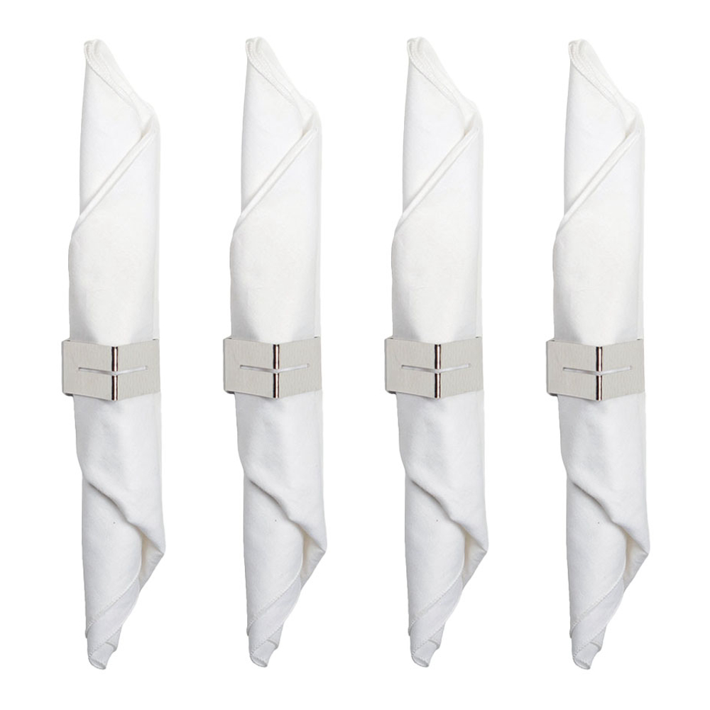 Lot de 4 ronds de serviettes triangle martelé argent