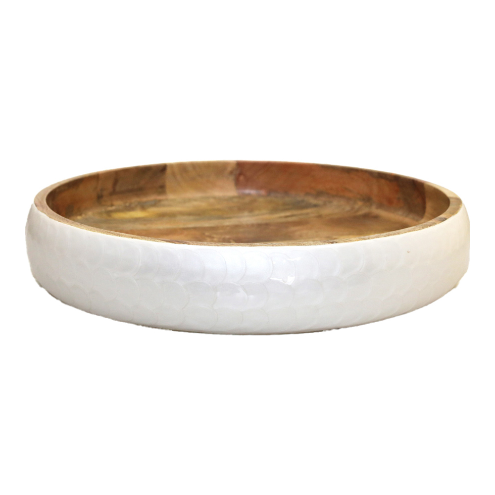 Coupe ronde blanche en bois manguier 40x40x7cm