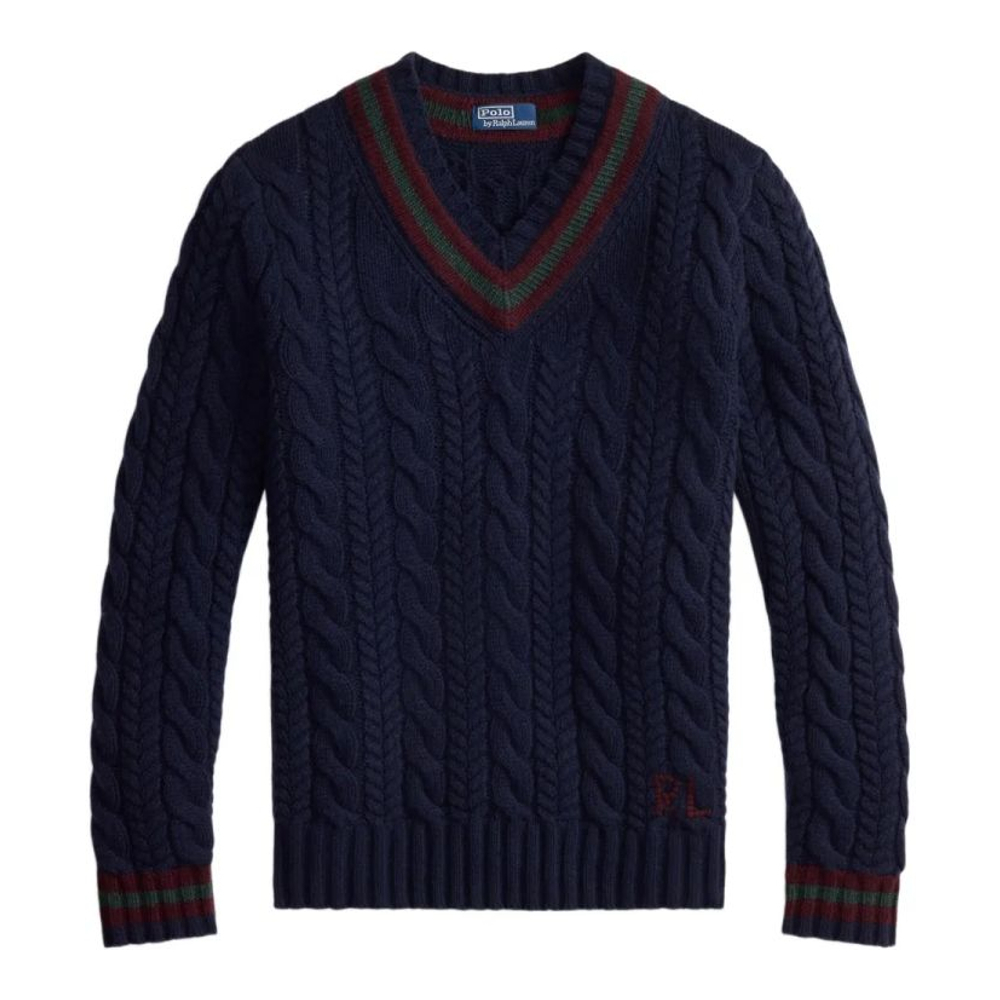 Pull 'Cable-Knit V-Neck' pour Hommes