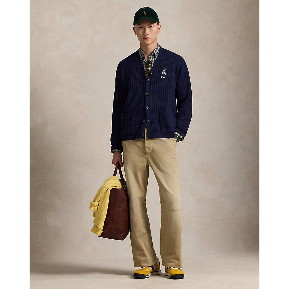 Men's 'Big Fit Dog-Embroidered Wool Cardigan'