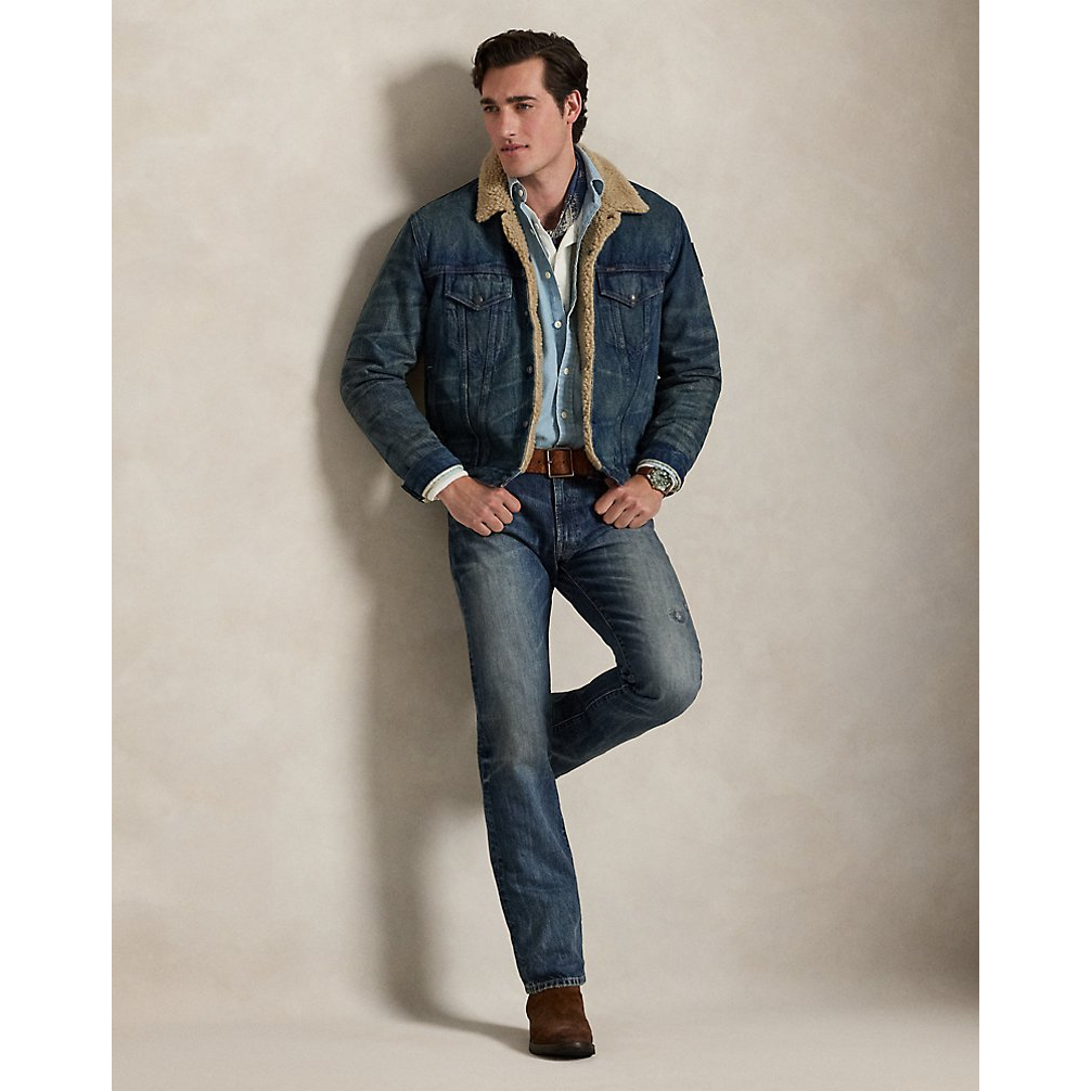 'Fleece-Lined Denim Trucker Jacket' pour Hommes