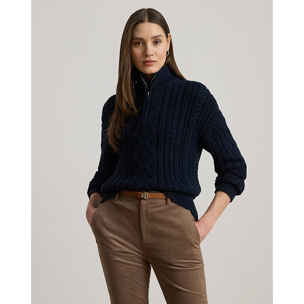 Women's 'Aran-Knit Cotton Quarter-Zip Pullover'