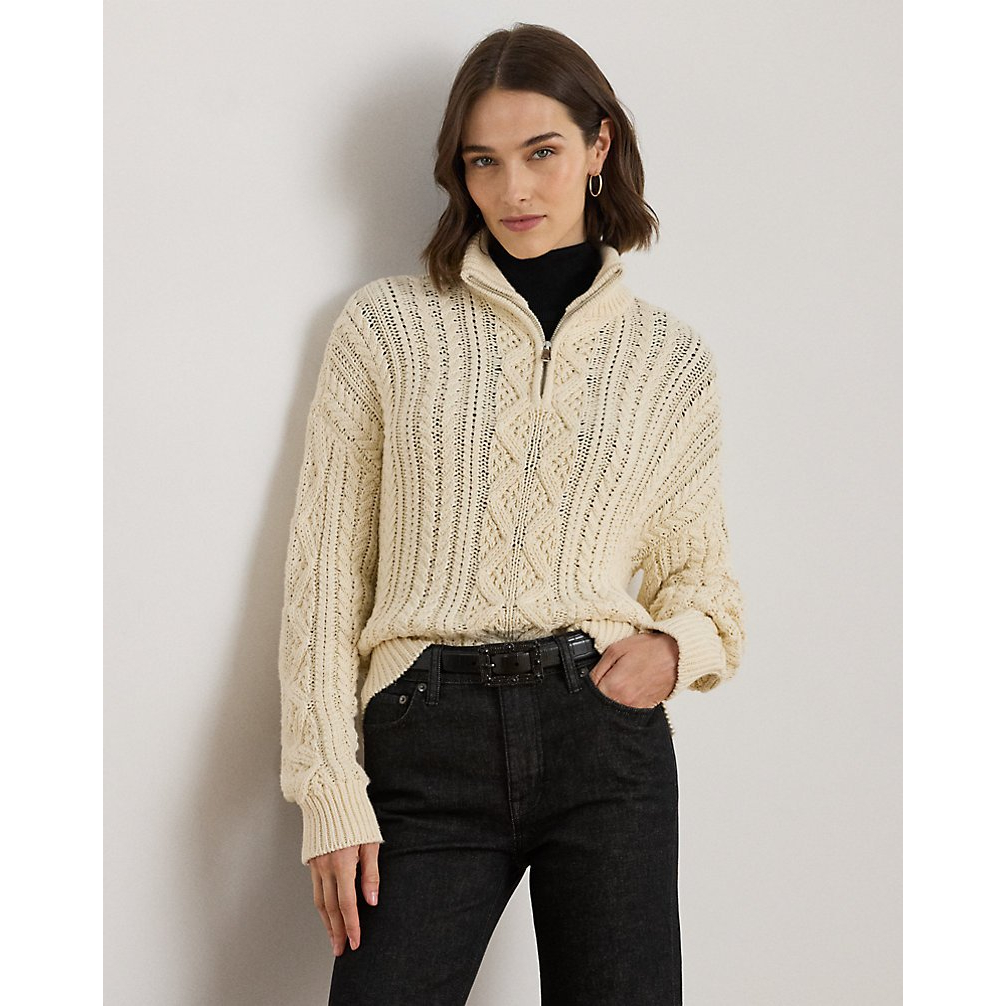 Women's 'Aran-Knit Cotton Quarter-Zip Pullover'