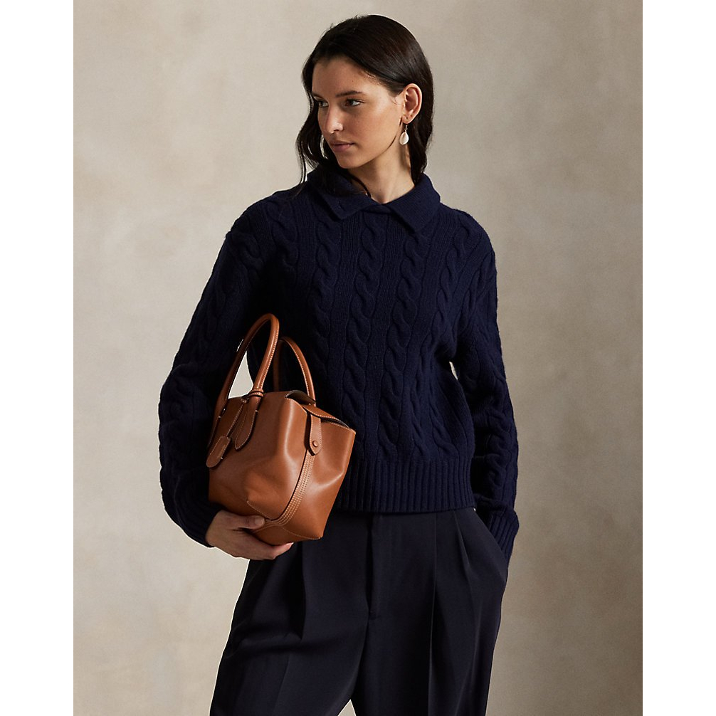 'Cable-Knit Wool-Cashmere Polo Sweater' pour Femmes