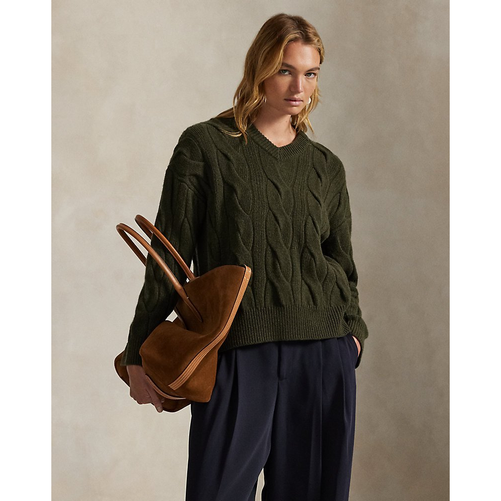 Women's 'Cable-Knit Wool-Cashmere V-Neck Sweater'