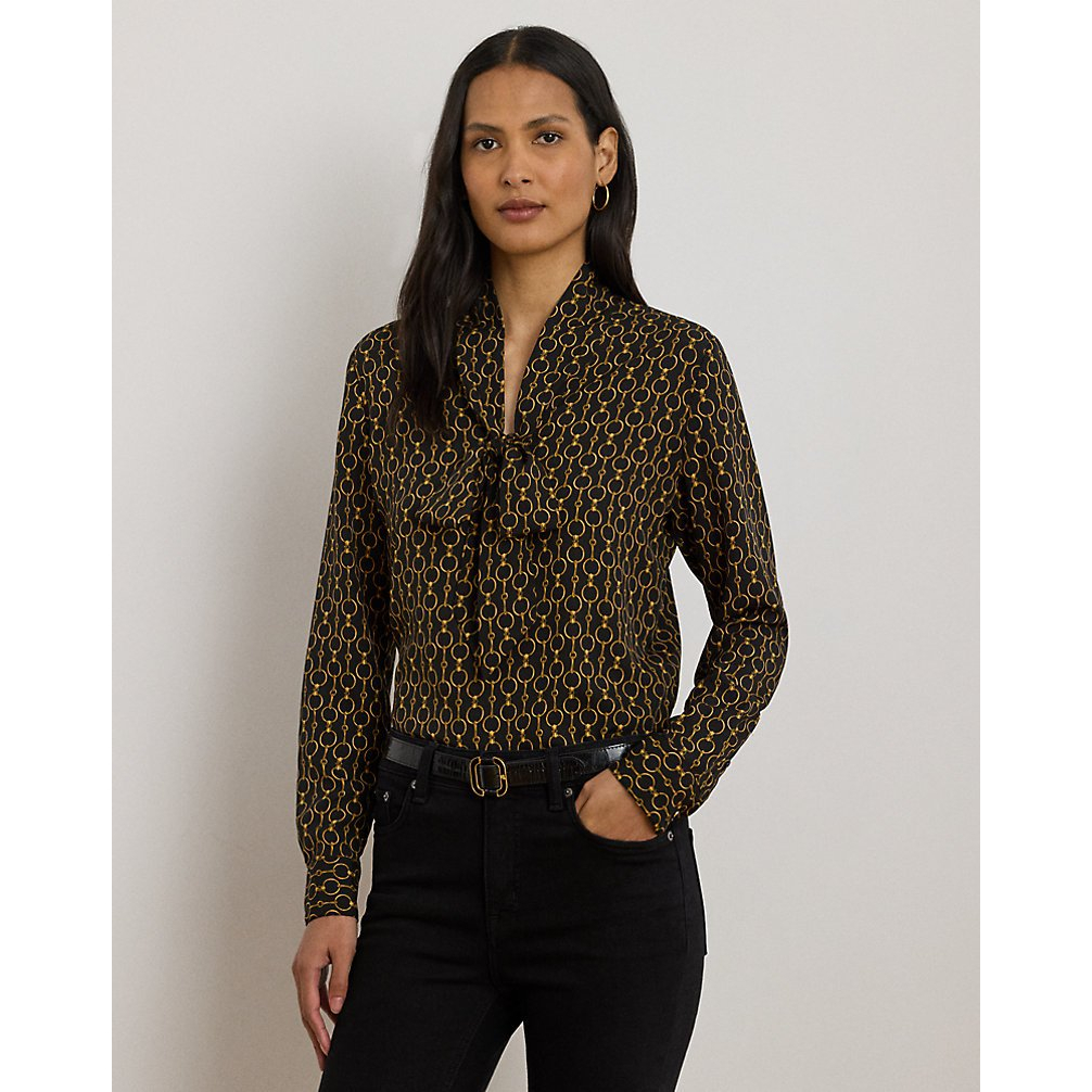 Women's 'Chain-Print Crepe Tie-Neck Blouse'