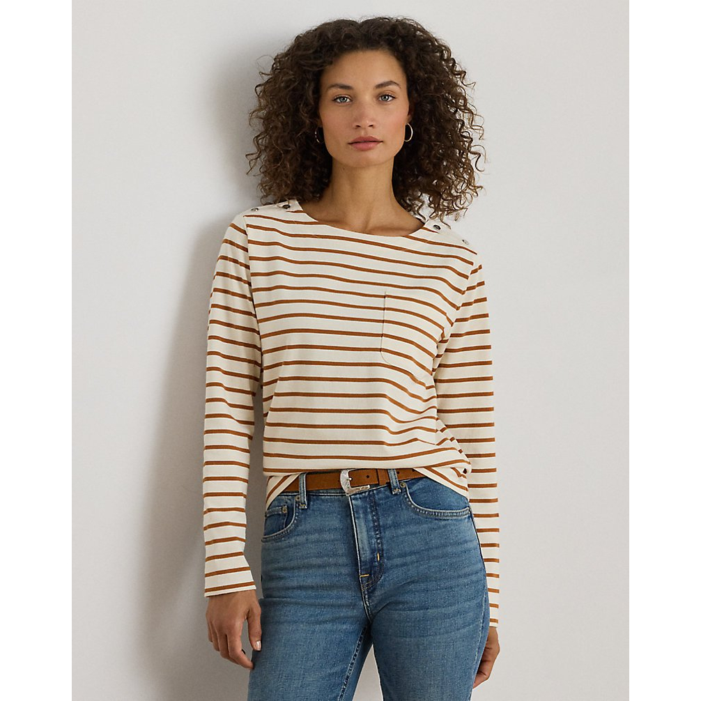 'Striped Jersey Snap-Trim Boatneck Top' pour Femmes