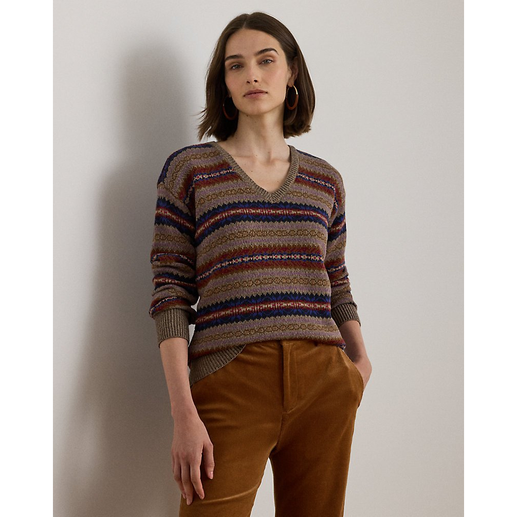 Women's 'Fair Isle Cotton-Linen V-Neck Sweater'