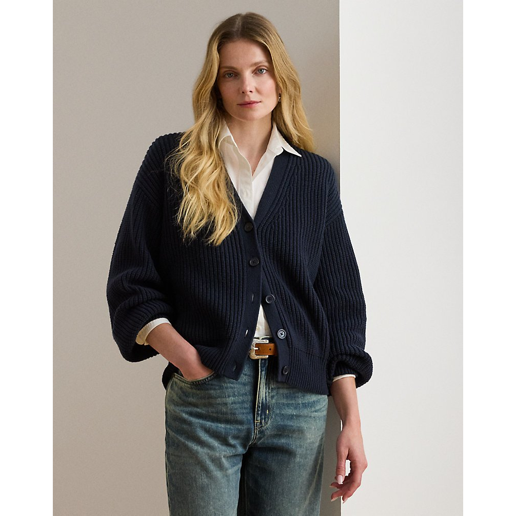 'Ribbed Wool-Blend V-Neck Cardigan' pour Femmes