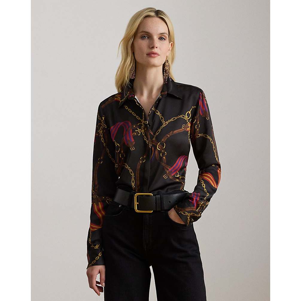'Classic Fit Belting-Print Satin Shirt' pour Femmes
