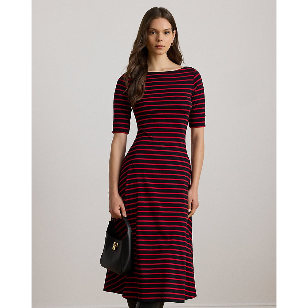 'Striped Stretch Cotton Midi Dress' pour Femmes