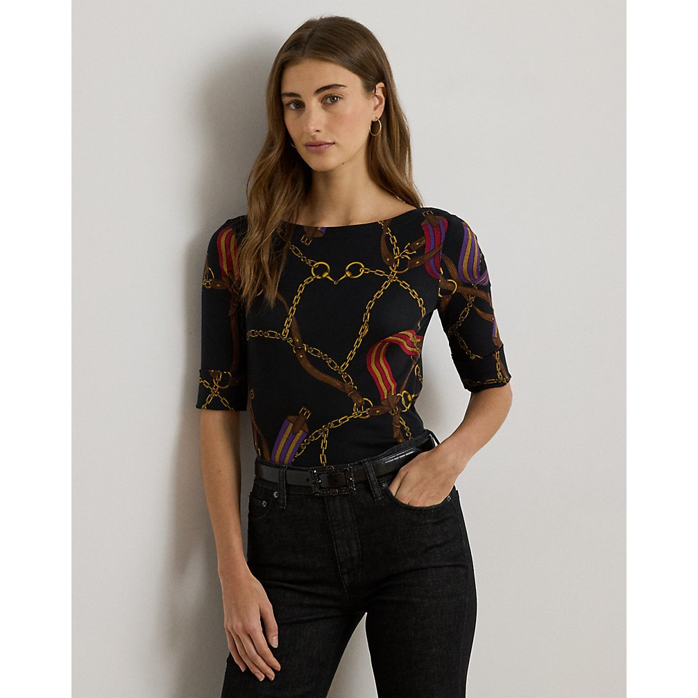 Women's 'Print Stretch Cotton Boatneck Tee'