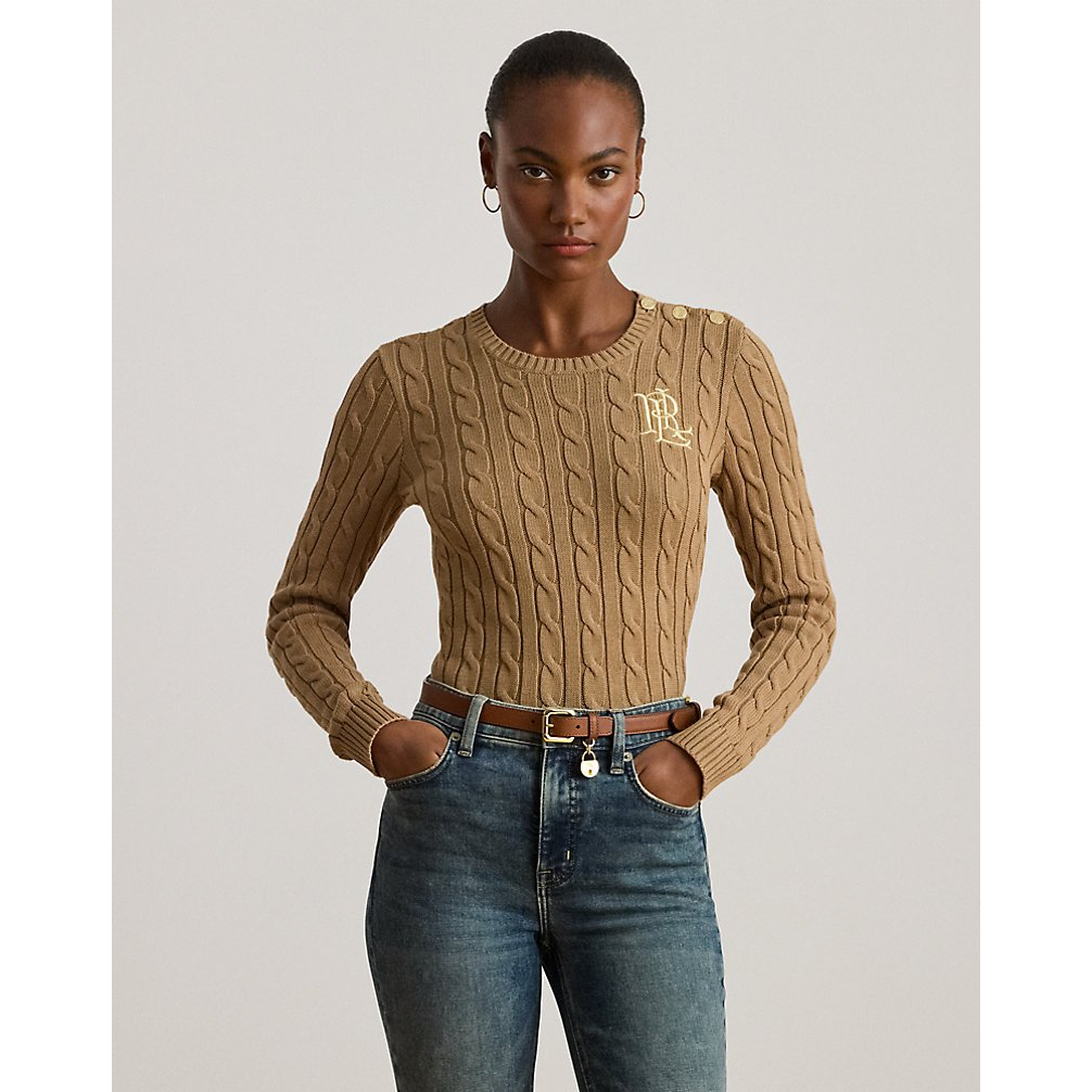 'Button-Trim Cable-Knit Cotton Sweater' pour Femmes