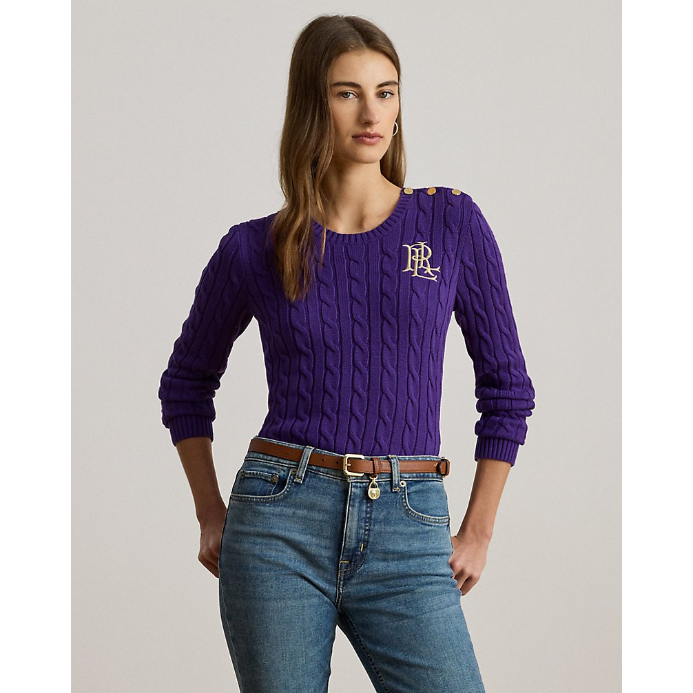 'Button-Trim Cable-Knit Cotton Sweater' pour Femmes