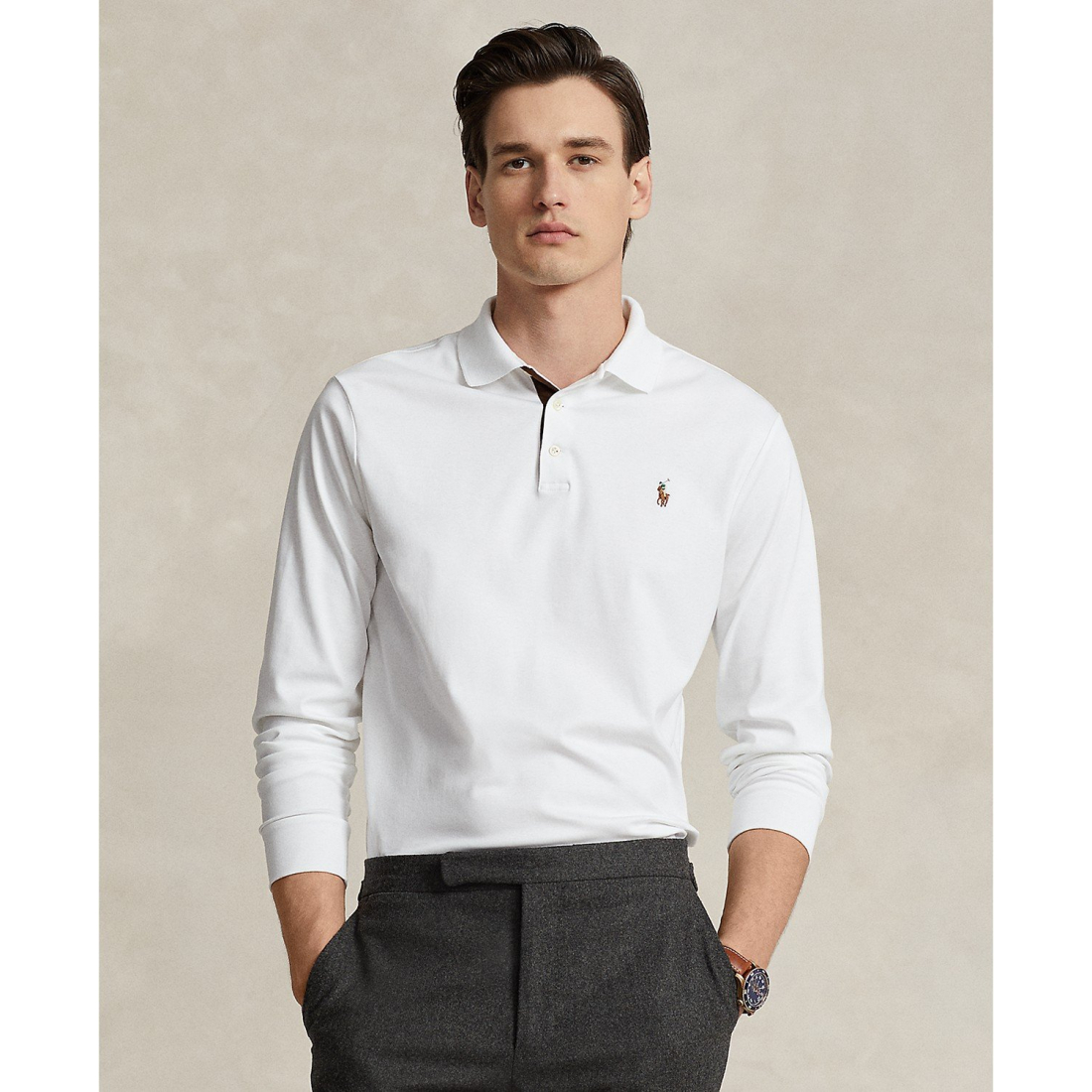 Men's 'Classic-Fit Long Sleeve Soft Cotton Polo Shirt'