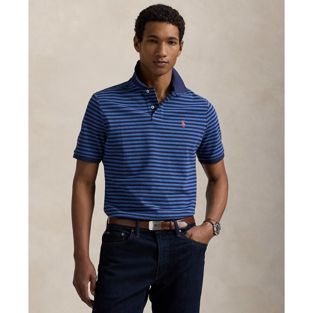 'Classic-Fit Striped Mesh Polo Shirt' pour Hommes