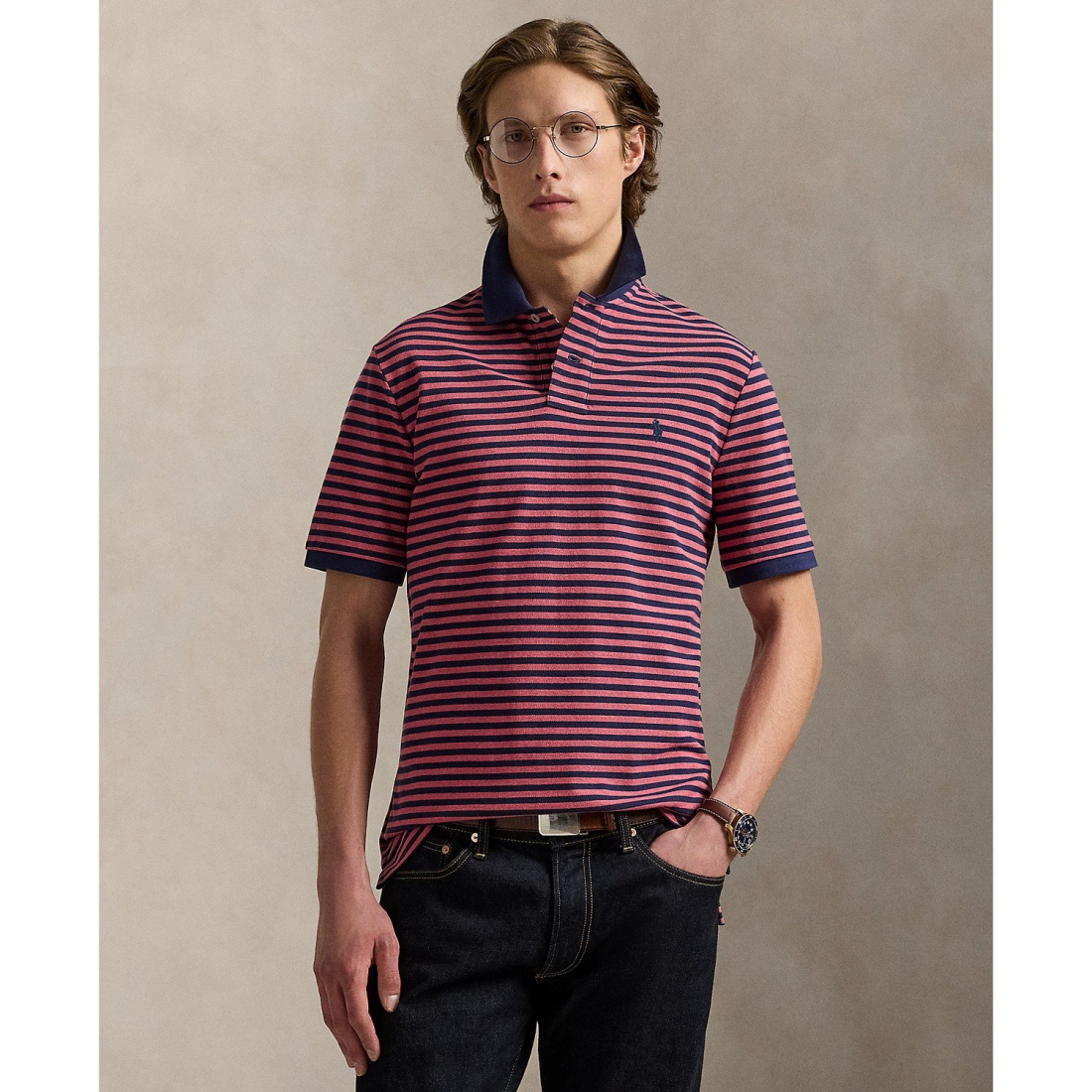 'Classic-Fit Striped Mesh Polo Shirt' pour Hommes