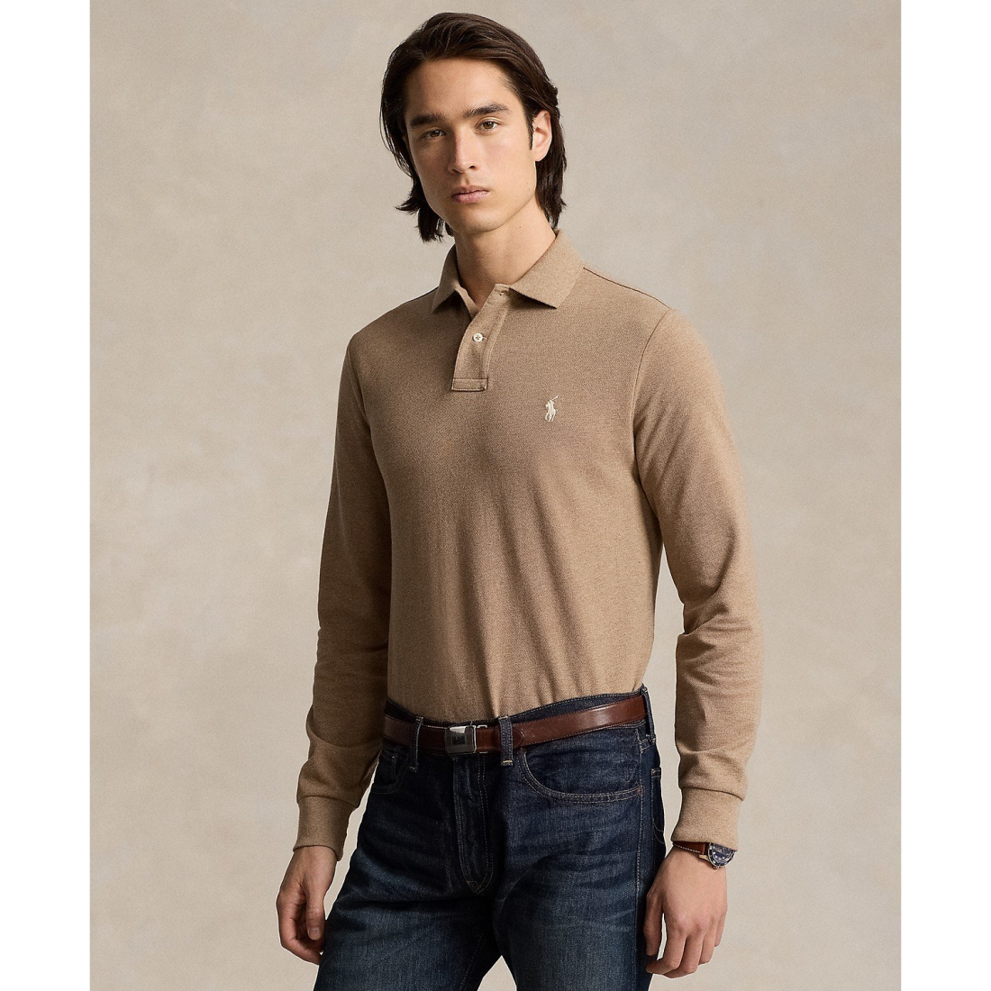 'Classic Fit Long Sleeve Mesh Polo' pour Hommes