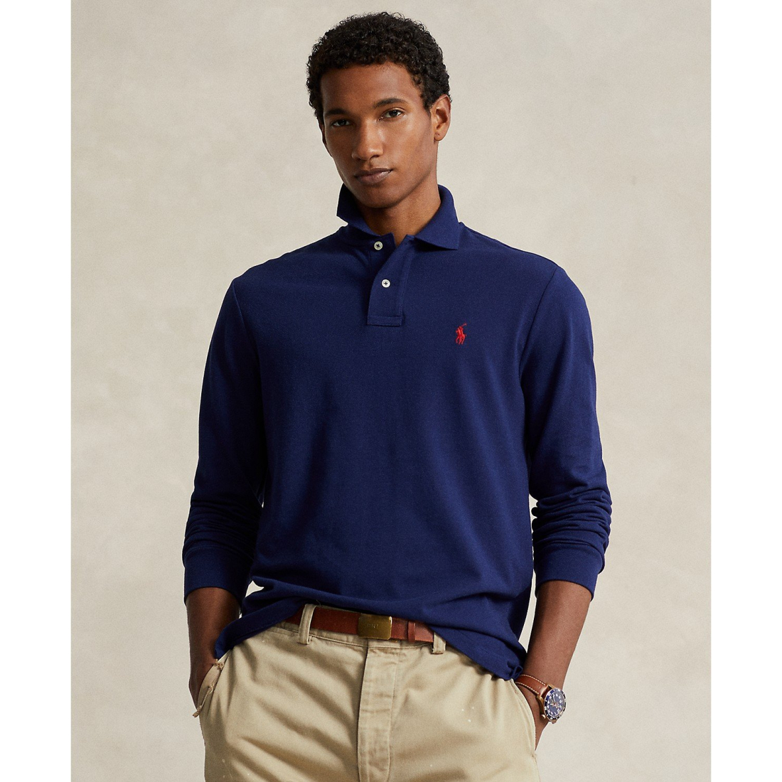 'Classic Fit Long Sleeve Mesh Polo' pour Hommes