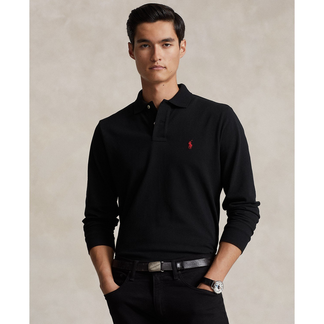 'Classic Fit Long Sleeve Mesh Polo' pour Hommes