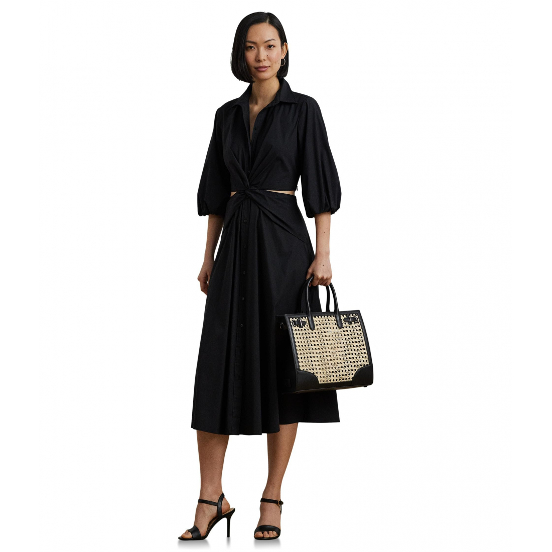 'Cotton Blend Bubble Sleeve Shirtdress' pour Femmes