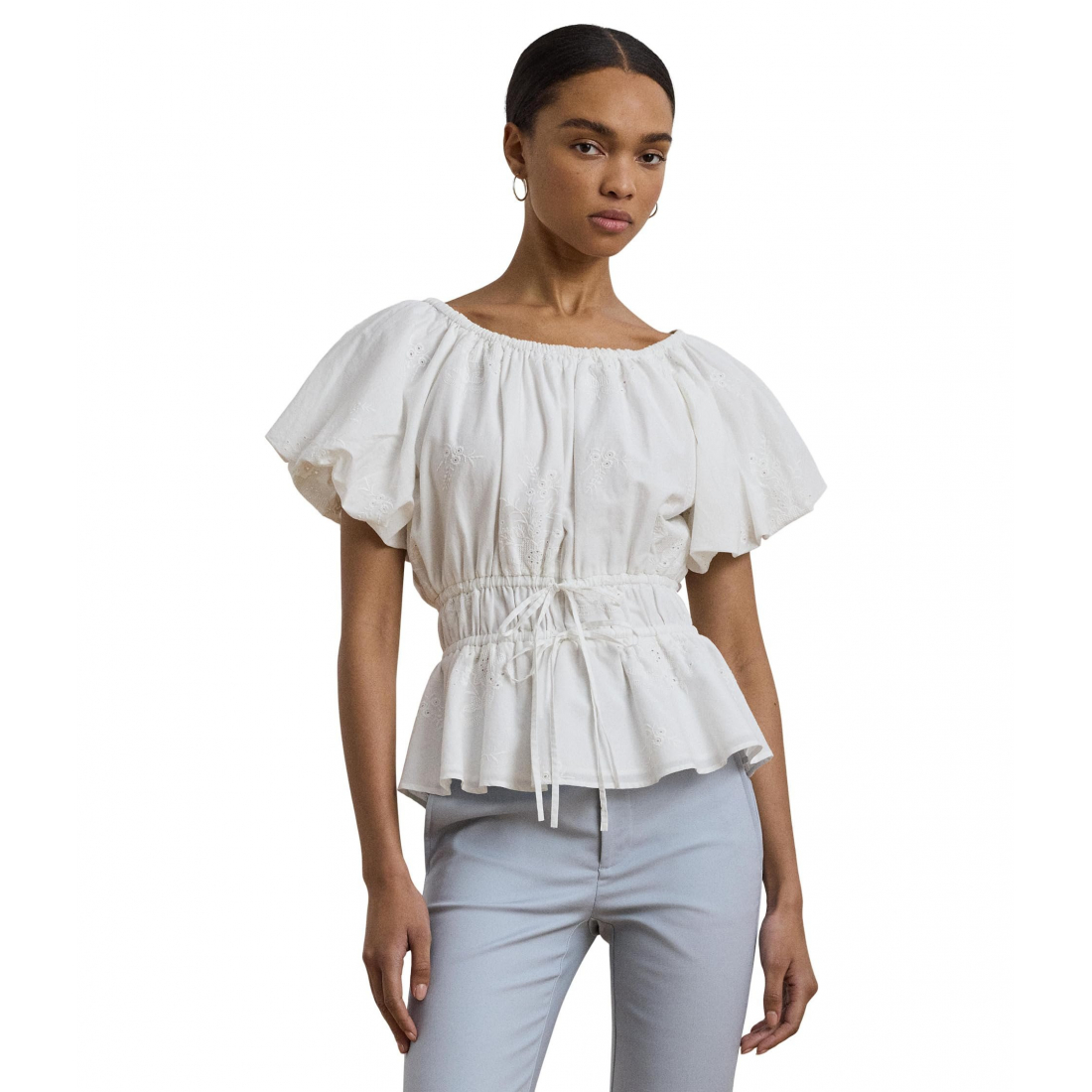 Women's 'Eyelet Cotton Voile Peplum Blouse'