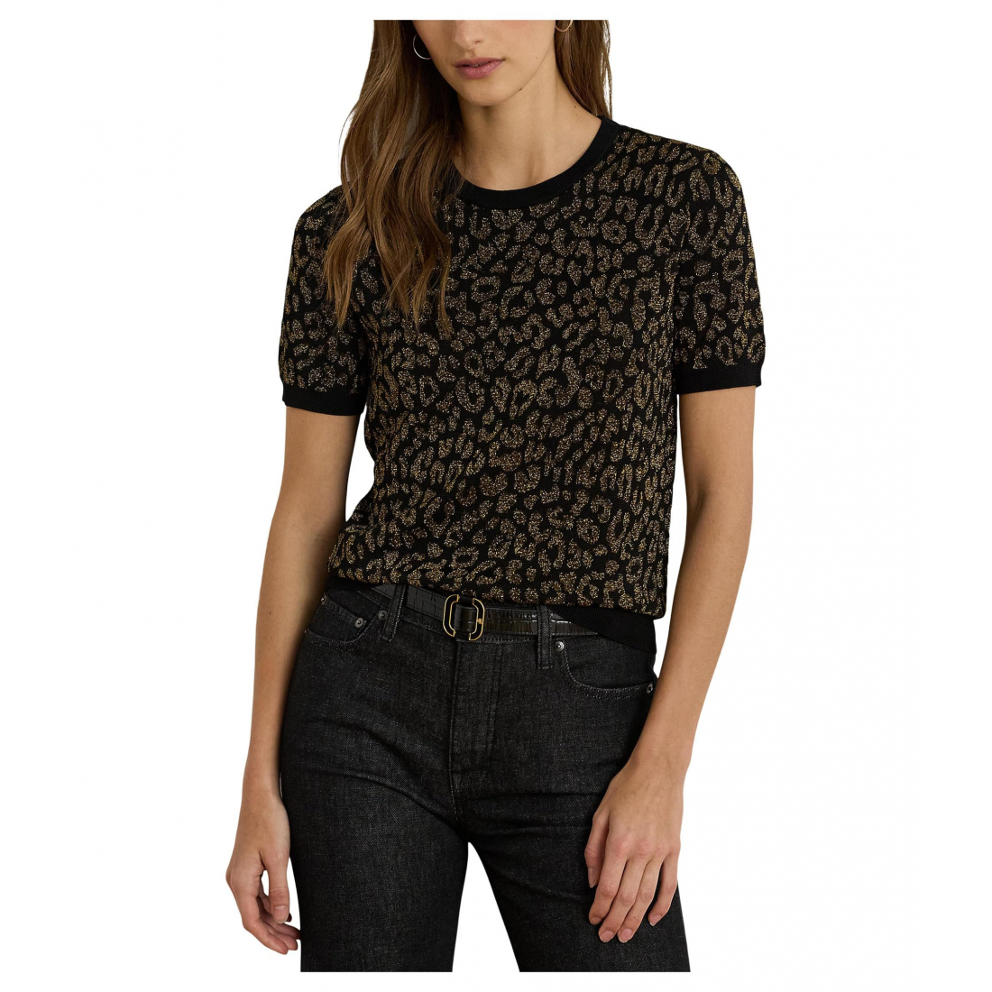 Women's 'Metallic Ocelot Short-Sleeve Sweater'