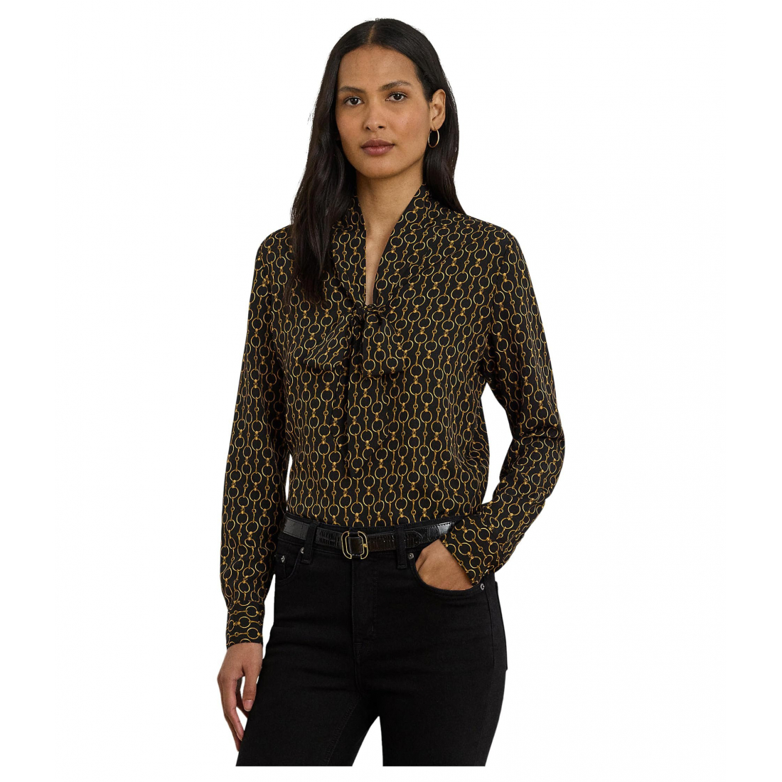 Women's 'Chain-Print Crepe Tie Neck Blouse'