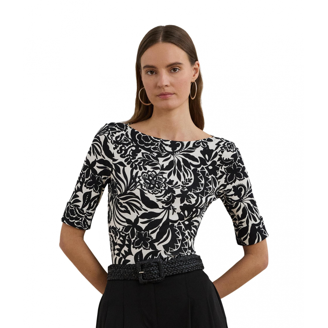 Women's 'Floral Stretch Cotton Boatneck Tee'