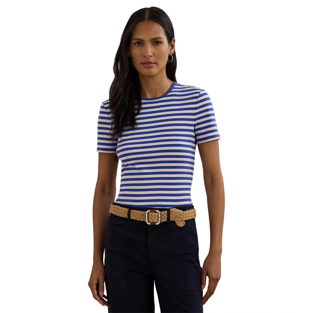 'Striped Stretch Cotton Crew Neck Tee' pour Femmes