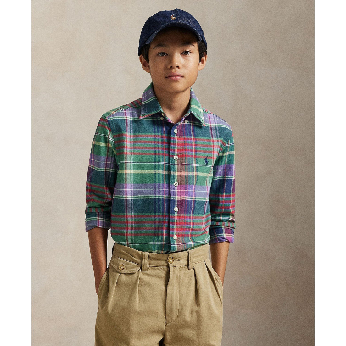 'Plaid Brushed Cotton Oxford Shirt' pour Garçons