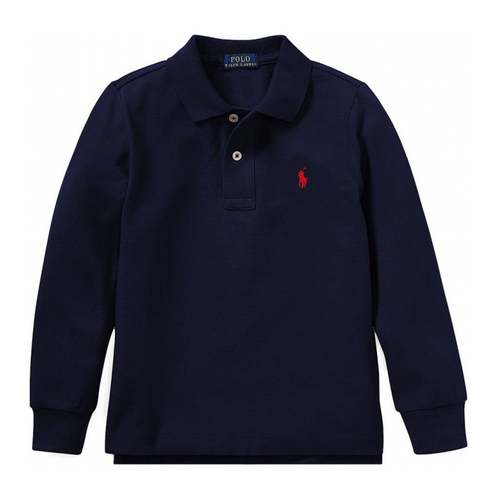 'Cotton Mesh Long Sleeve Polo Shirt' pour Garçons