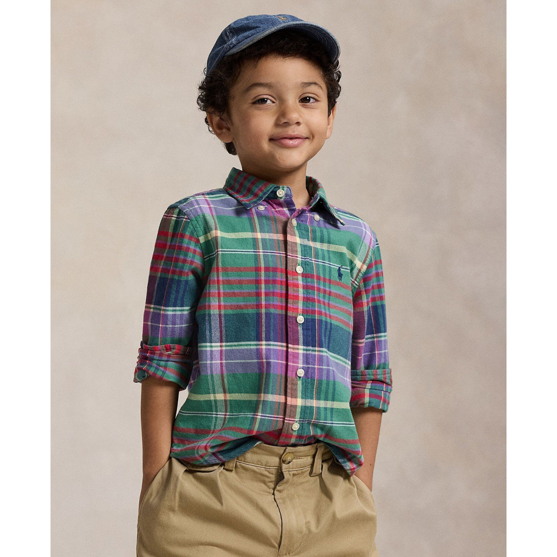 'Plaid Brushed Cotton Oxford Shirt' für Jungen