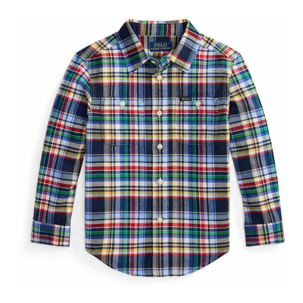 'Plaid Brushed Cotton Oxford Shirt' pour Garçons